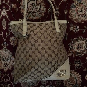 Gucci Monogram Beige and White Signature Tote